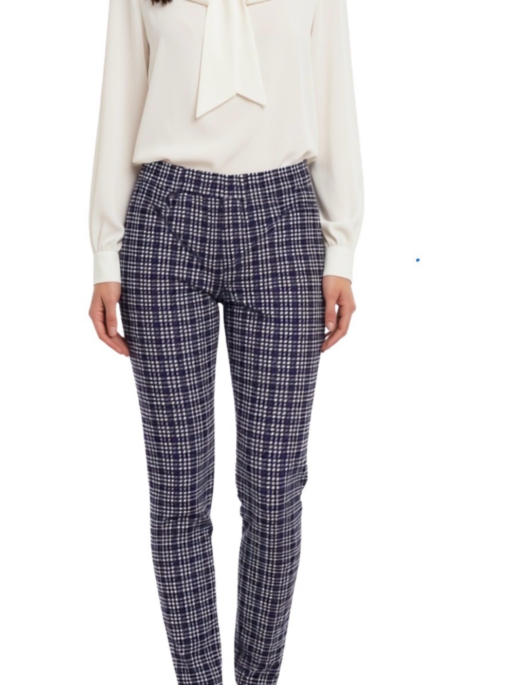 Houndstooth Checked Slim Fit Women's Pants in Black White Purple